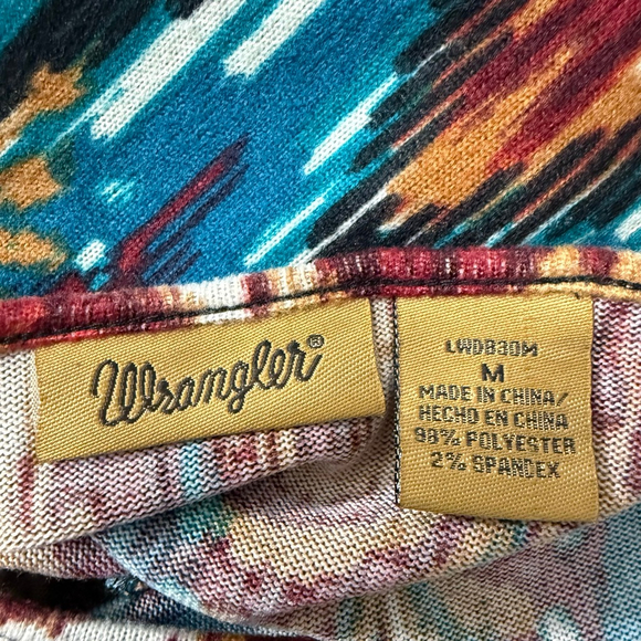 Wrangler Long Sleeve Dress M Teal Brown Ikat Print - Picture 8 of 8